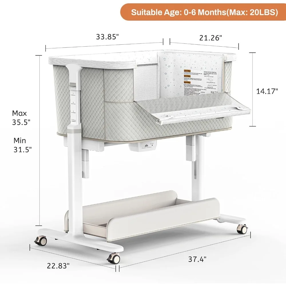 Rocking Bassinet for Baby Electric 3 Motion Automatic Bedside Sleeper Auto Rolling Newborn Cradle Rocks Itself 5 Height Adjustab