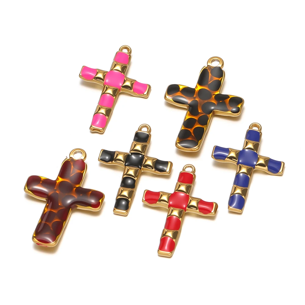 4 Stück Edelstahl Religiöse Emaille-Kreuzanhänger Halskettenanhänger Großpackung für DIY Damenschmuckherstellung Ohrringe Armband Zubehör – Detail 1