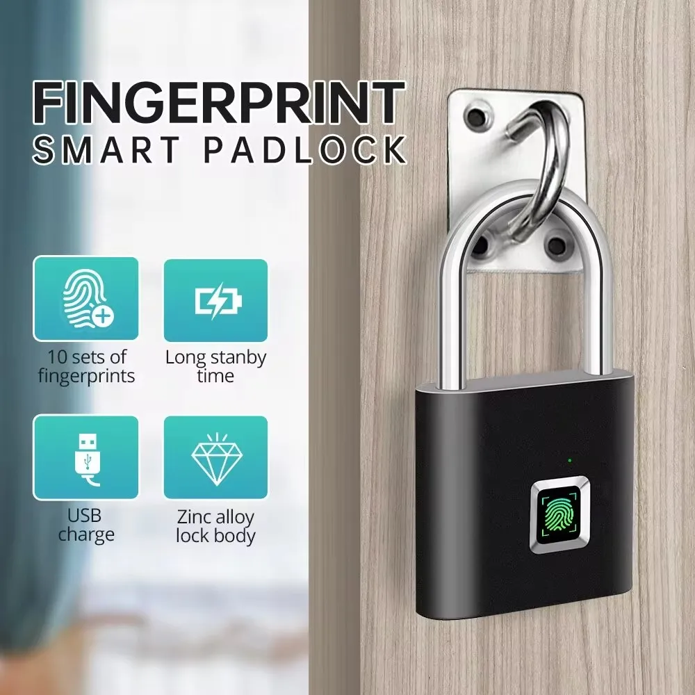 Kerui Keyless Usb Opladen Vingerafdruk Slot Smart Hangslot Waterdicht Deurslot 0.2sec Ontgrendelen Draagbare Anti-Diefstal Hangslot Zink