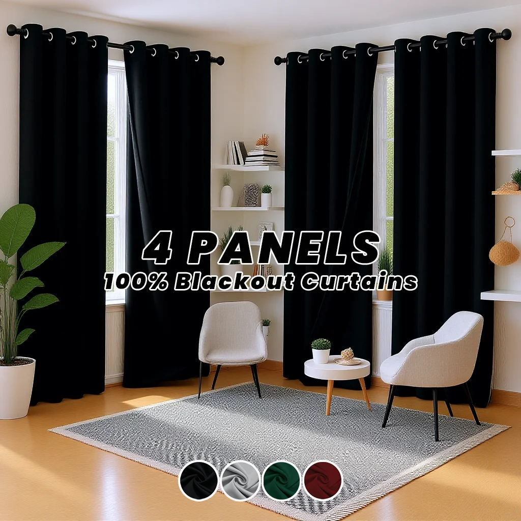 4 Panels 100% Blackout Curtains Washable Thermal Insulated Noise Reducing Privacy Window Drapes for Living Room Bedroom Balcony Patio Dining Room