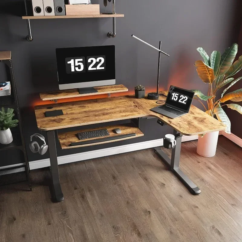 Standing  with Keyboard Tray, Computer Desk,  Shaped Adjustable Height Monitor Stand