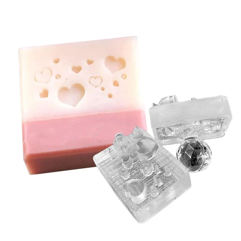 Heart Shape Handmade Soap Stamp Transparent Diy Natural Organic Glass Soap Making Chapter With Handle Acrylic Seal Love Gift