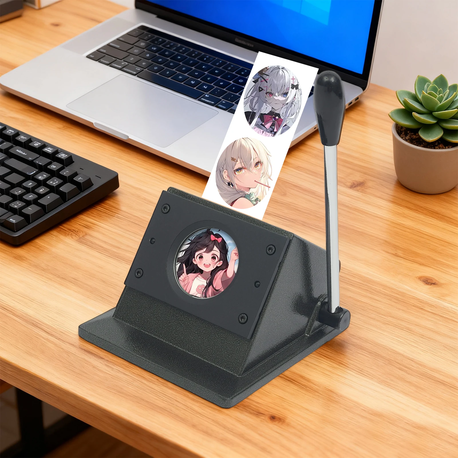 2.74in Punch Die Cutter, 8.3x7in Stable Base, Long Lever Handle 10.8in, Built-in Limit Port Anti-Overpressure, for Badge Medal Making, Paper Photo Cardboard Cutting