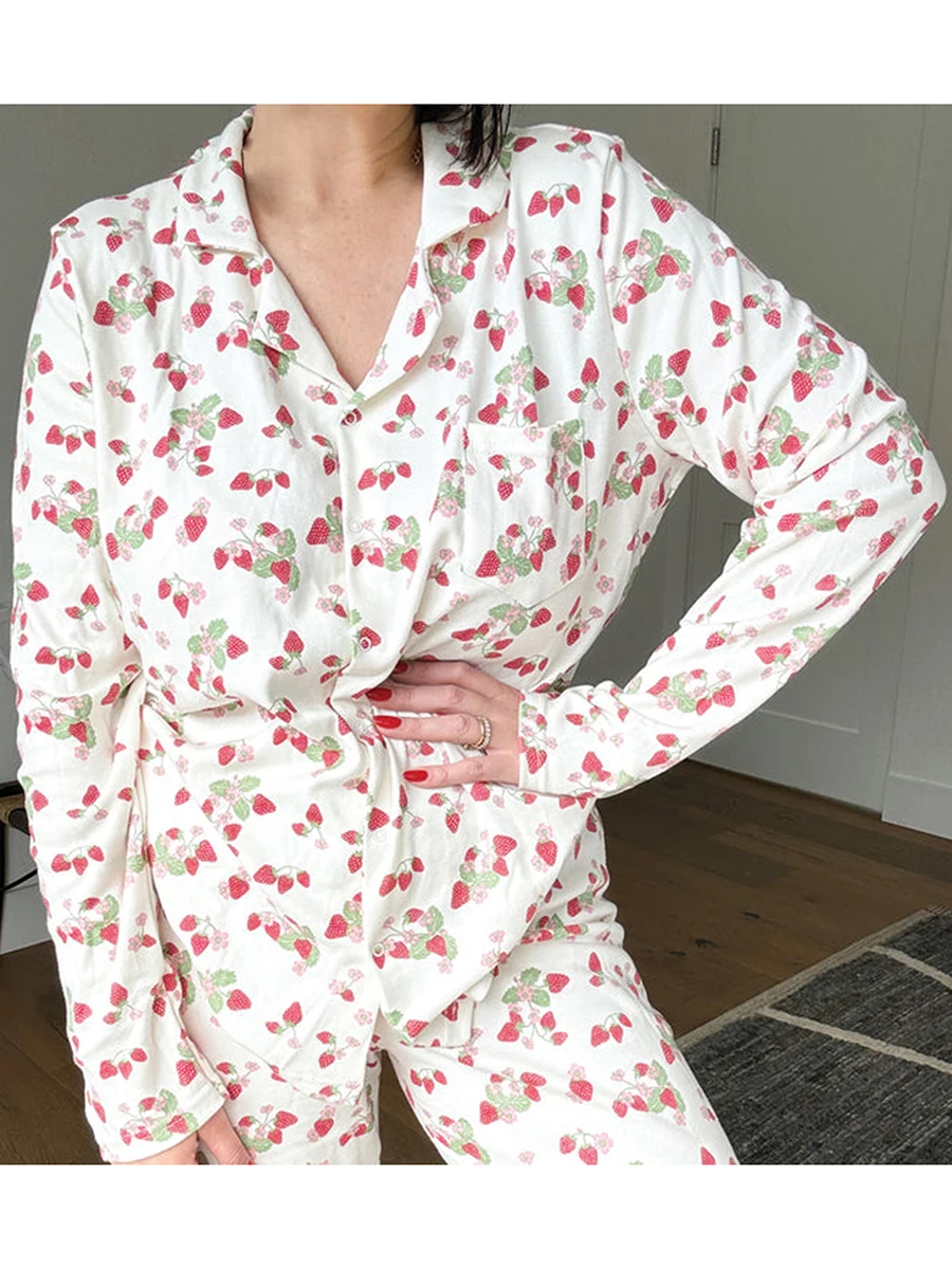 Ensemble de pyjama Lounge Y2K pour femme, imprimé Harvey, manches longues, boutonné, taille élastique en Y, pantalon long, ensemble 2 pièces