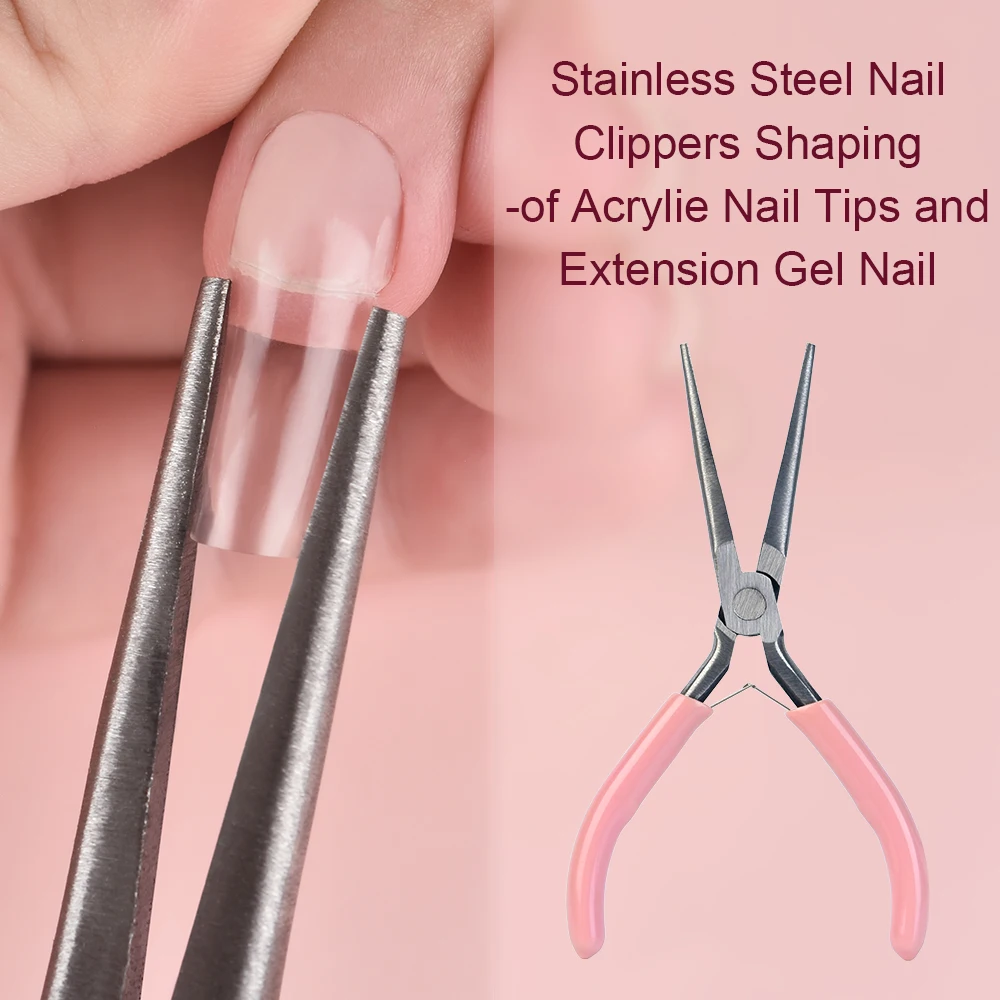 Professional Pink Nail Clips Shaping Pointed Mouth Wearing Tool Long Pliers Manicure Jewelry DIY Professional Nails Accessories