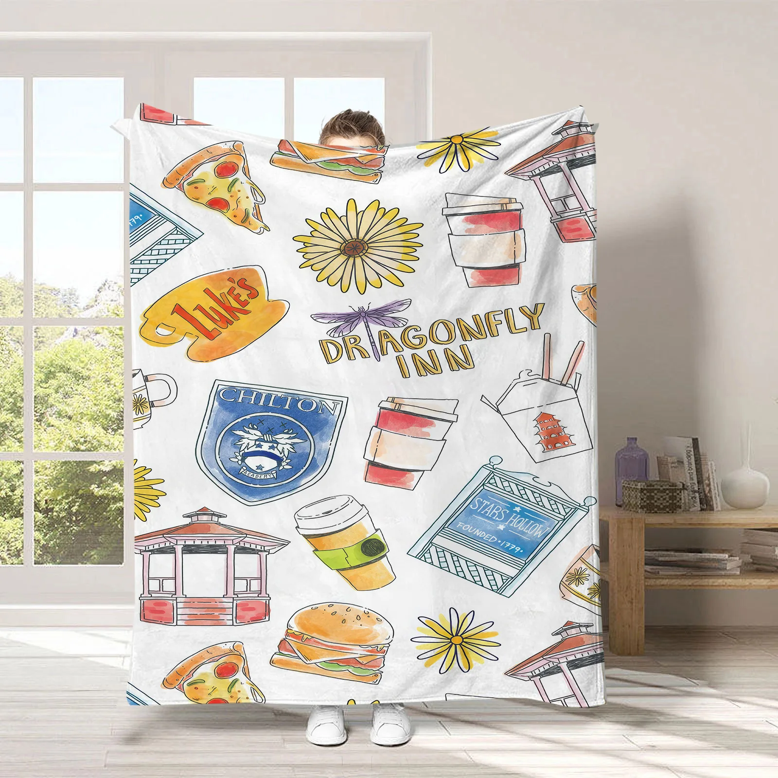 VIKAMA Coperta in flanella stampata semplice in stile americano, coperta per divano, coperta per pisolino, morbida e delicata sulla pelle, decorazione per la casa