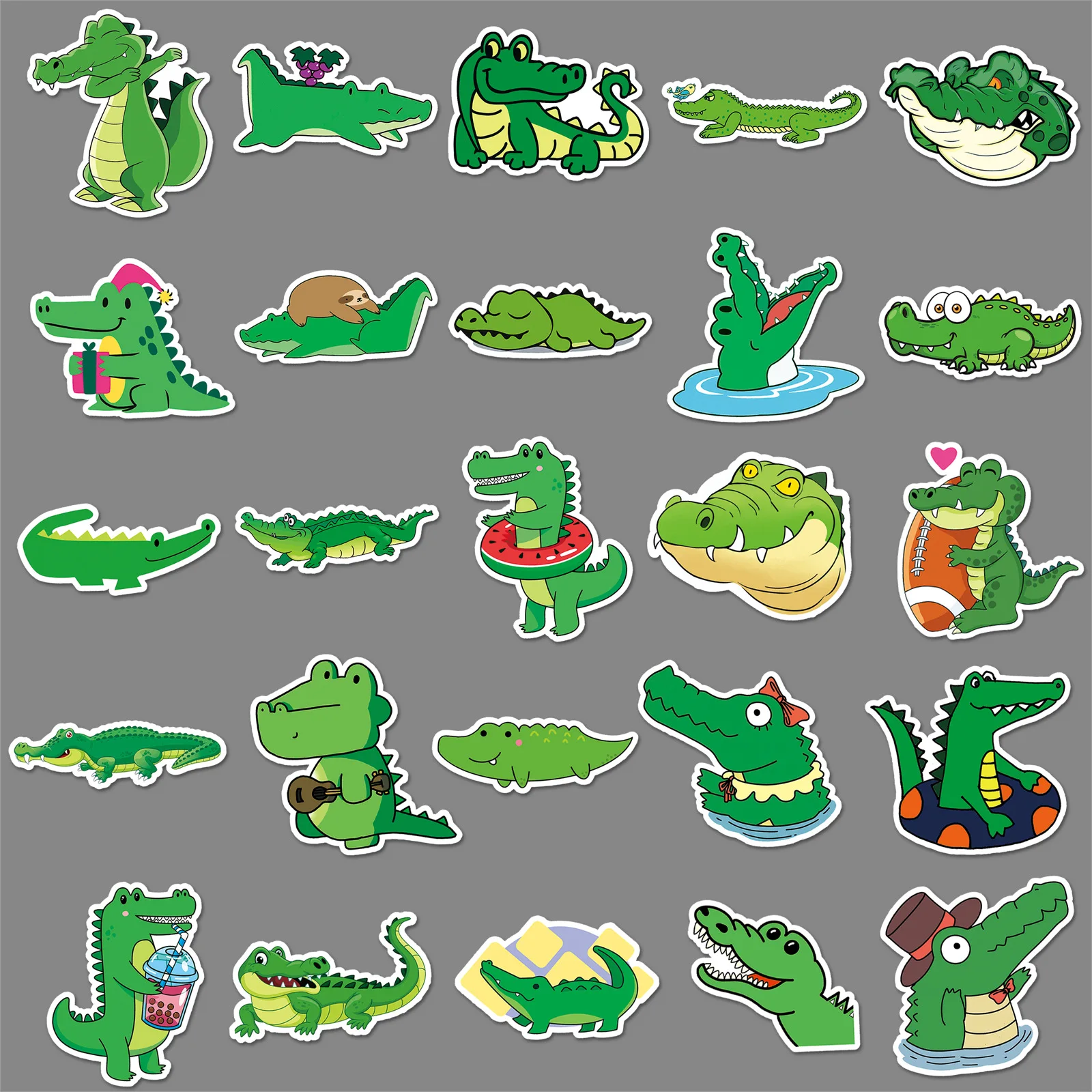 

50PCS Cute Crocodile Stickers Funny Cartoon Alligator Green Reptile DIY Decorative Laptop Phone Case Waterproof Sticker Kids Toy