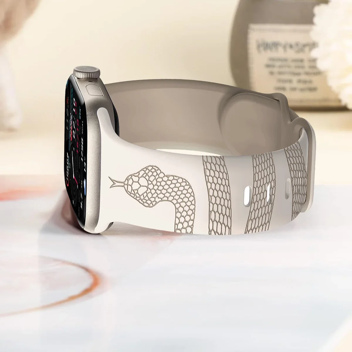 Engraved Snake Silicone Band for Apple Watch Band Ultra 2 49mm 46mm 45mm 44mm 42mm 40mm Bracelet Iwatch Series 10 9 8 7 6 SE 5 4
