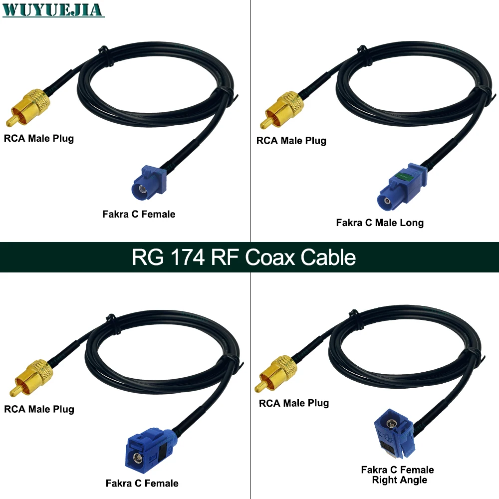 10CM-20Meters RCA Male to Fakra C Male /Female Adapter RF Coaxial Cable RG174 Pigtail for Car Parking Reversing Rear View Camera