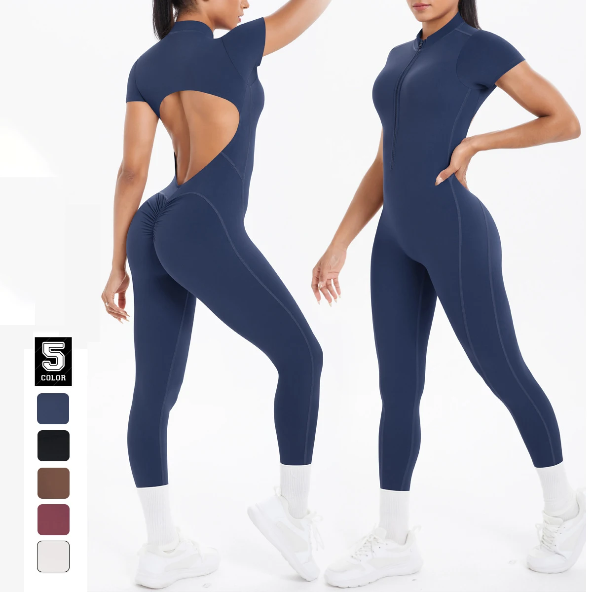 New Backless Bodycon Scrunch Jumpsuit Raises Butt Women Dance Fitness Overalls Push Up  With Chest Cushion Yoga Sport Jump Suit