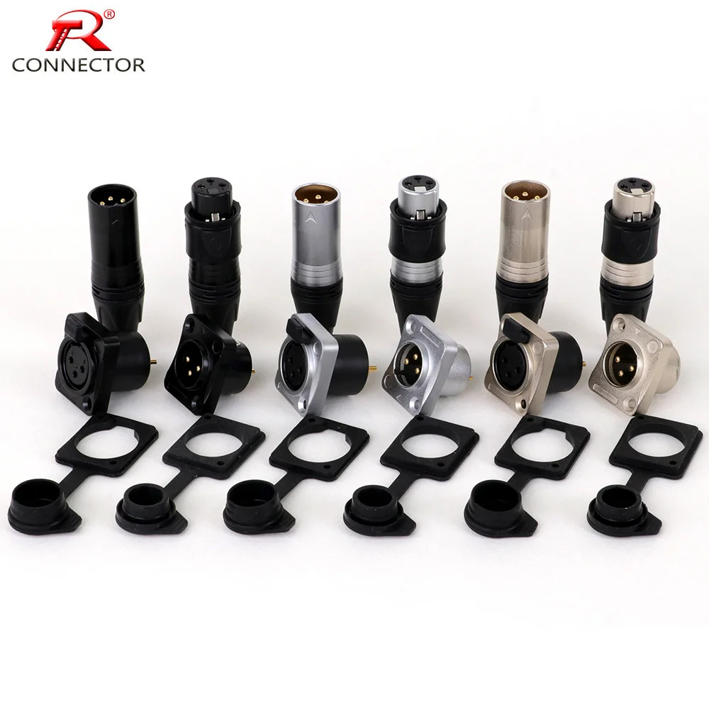 1pc/1set Waterproof 3Pin XLR Plug,Panel Mount Socket Adapter with Dustproof Cover Outdoor Performance Audio Wire Connector