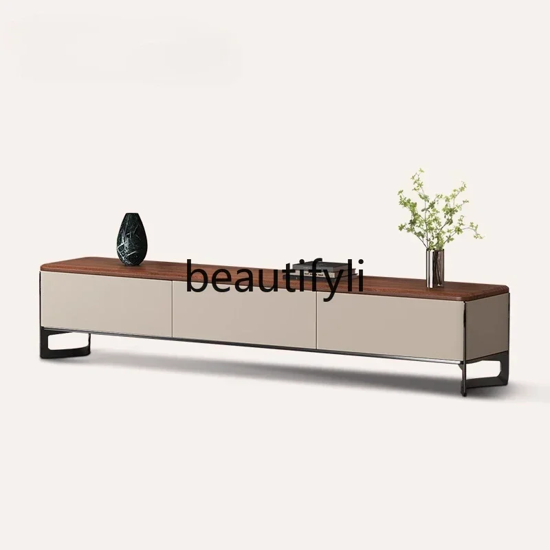 

Italian TV cabinet storage locker integrated living room high-end solid wood TV cabinet floor