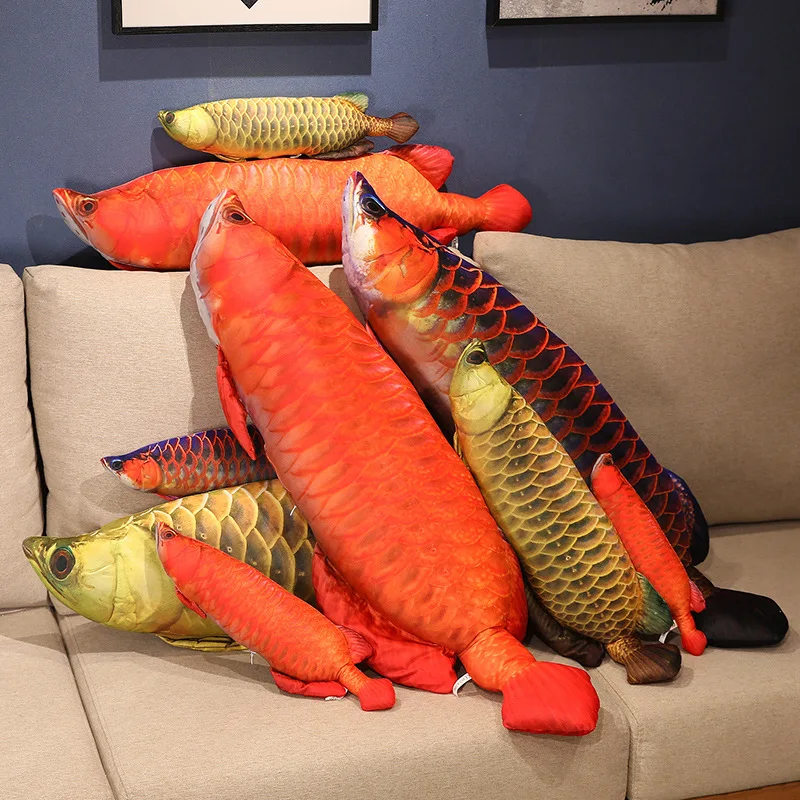 30 ~ 100cm ouro arowana brinquedo de pelúcia recheado fantasia carpa como real roxo dourado vermelho koi peixe plushie peluche decoração para casa animais de estimação presente