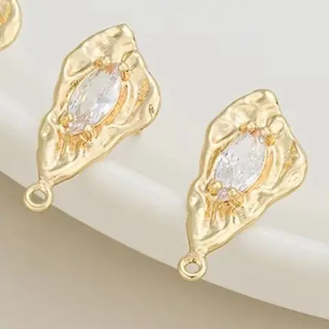 

14K Gold-Plated Irregular Zircon Earrings with Stud Earrings 925 Silver Needle DIY Handcrafted Jewelry Accessories