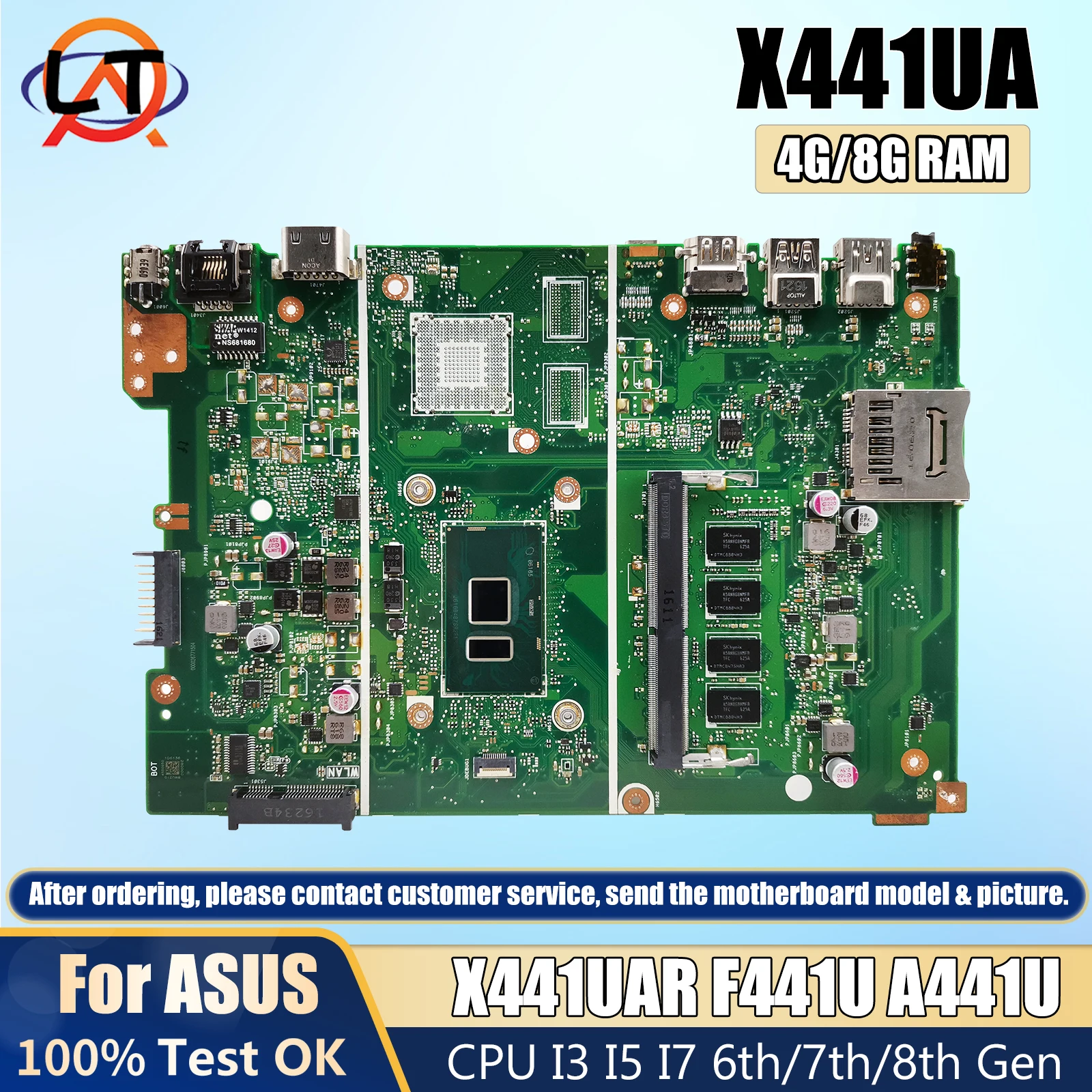 

X441UA/X441UAR notebook Mainboard For ASUS F441U A441U X441UAK X441UV Laptop Motherboard CPU I3 I5 I7 6th/7th/8th Gen 4G/8G-RAM