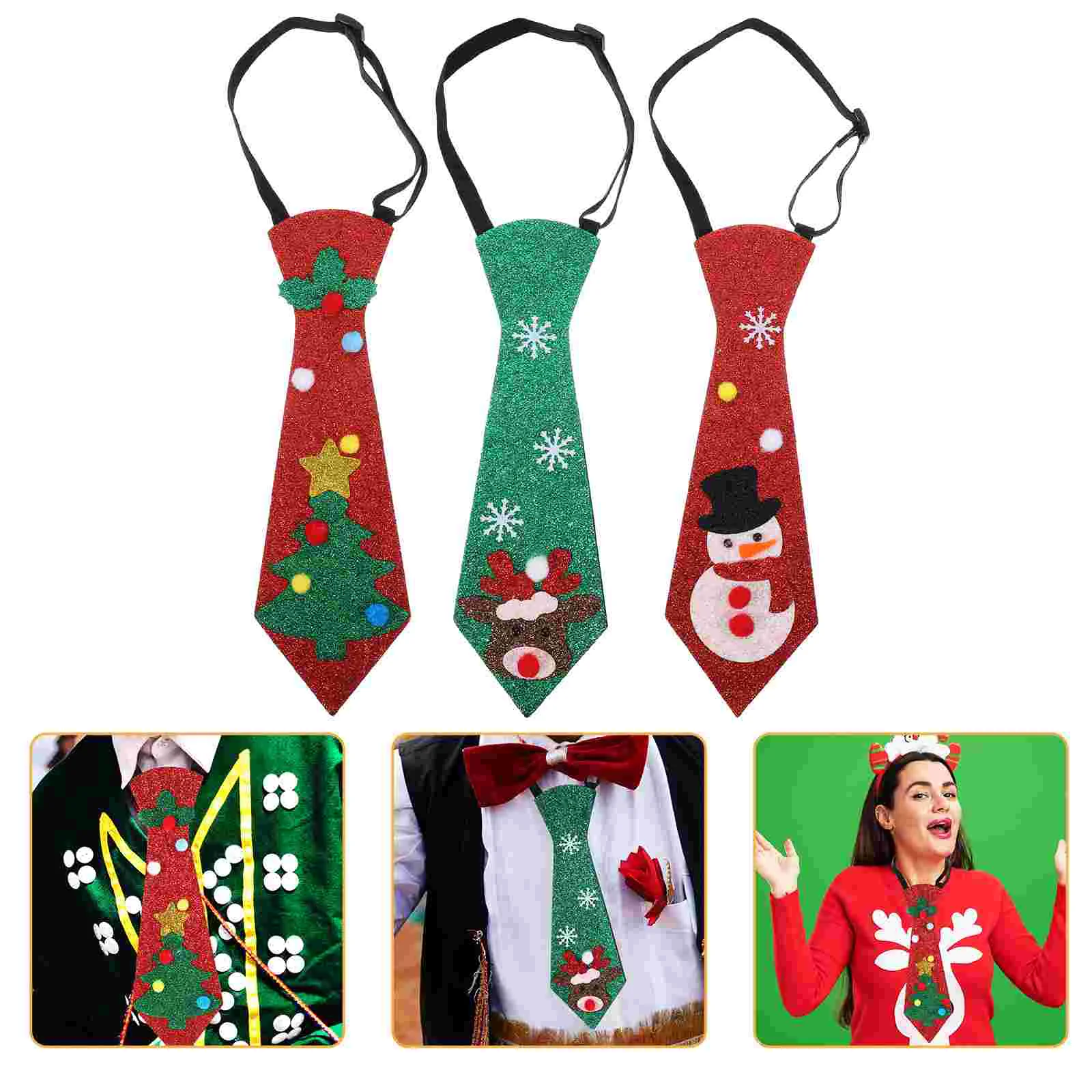 3 Pcs Felt Christmas Tie Party Decoration Decorate Funny Ties for Men Decorations