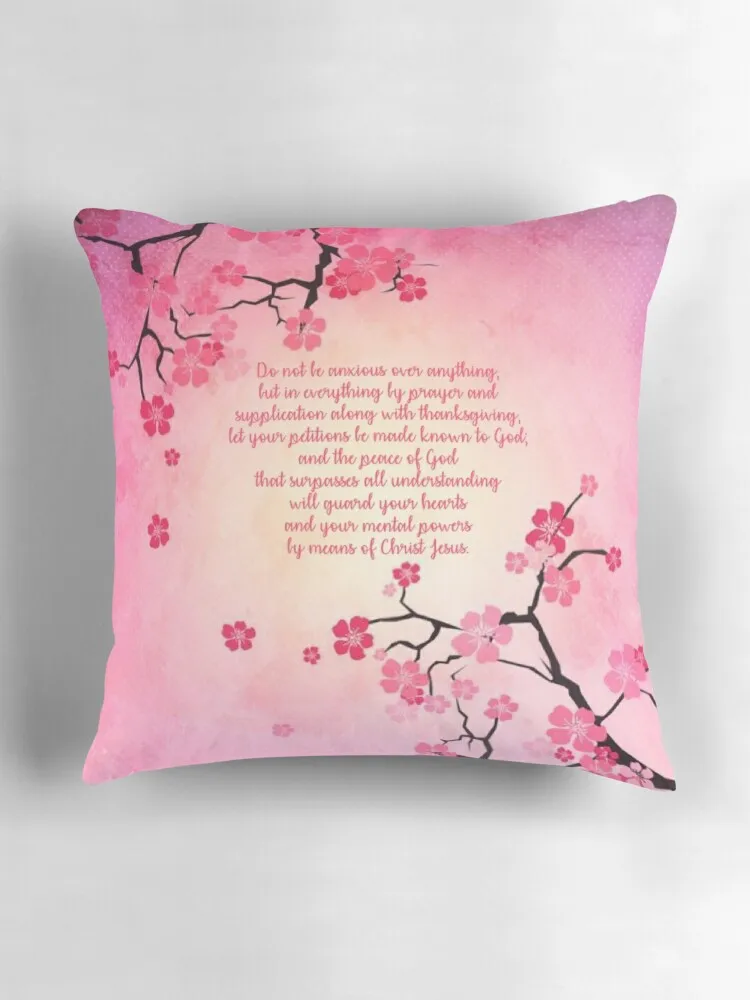 فيليبيانز 4:6,7 وسادة رمي زهر الكرز وسائد غطاء وسادة أريكة جمالية #3