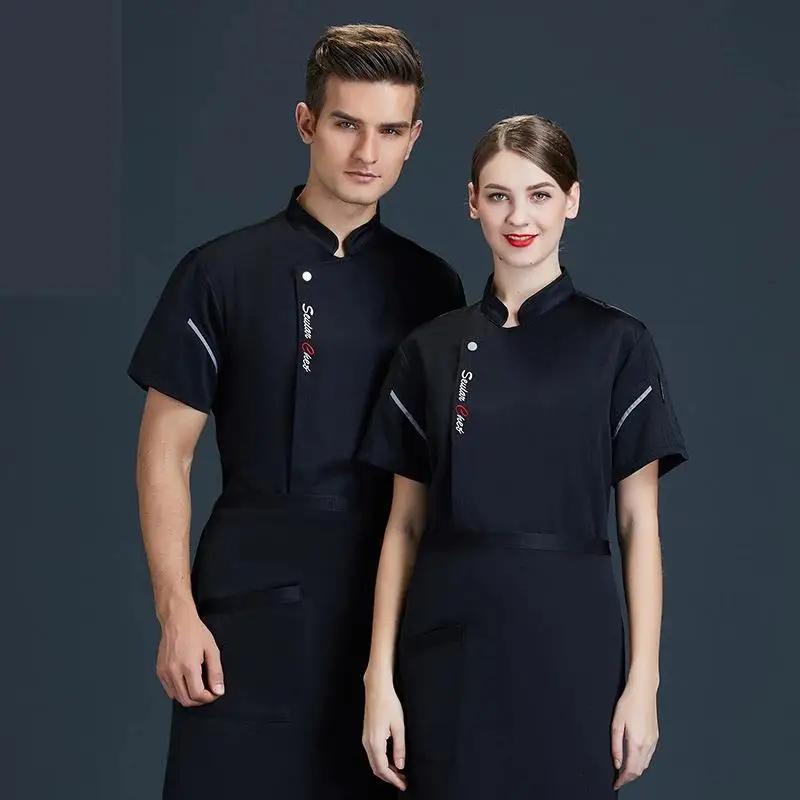 Hotel Chef Workwear Men Short Sleeved Personalized Customization Logo Catering Kitchen Cooking Jacket Baking Waiter Clothes