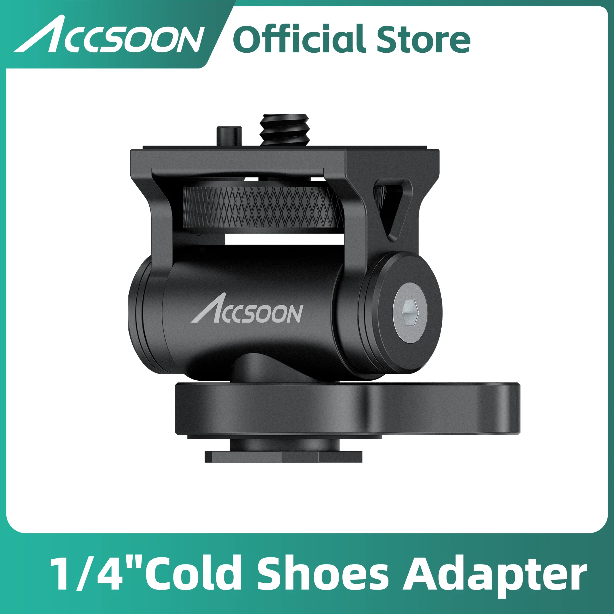 Accsoon Tripod Head Cold Shoe Adapter Load Bear 1.5kg  Mount Bracket 180 Degree Adjustable 1/4 Inch Screw for Camera Accessory