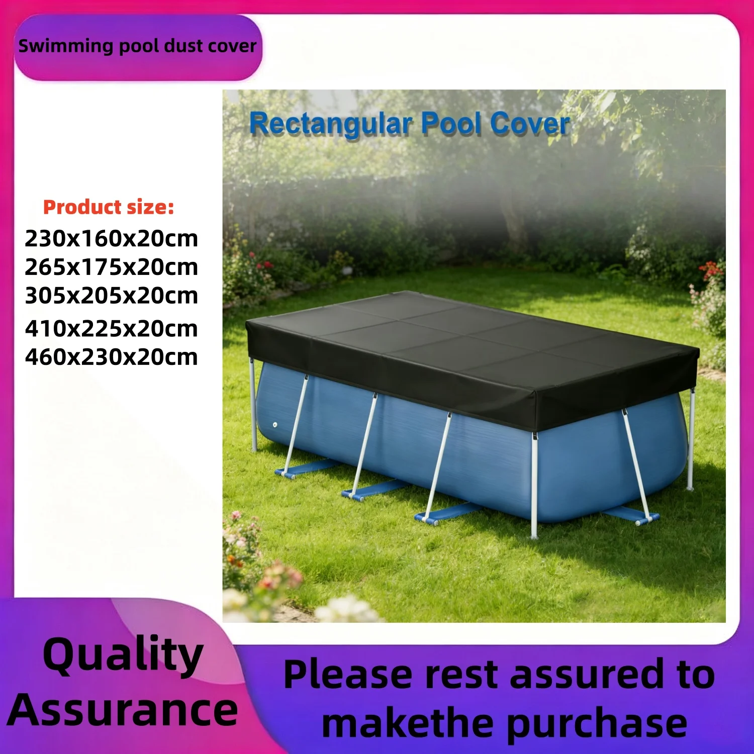 1pc Outdoor Square Pool Cover, Foldable Rectangular Frame Swimming Pool Tarp