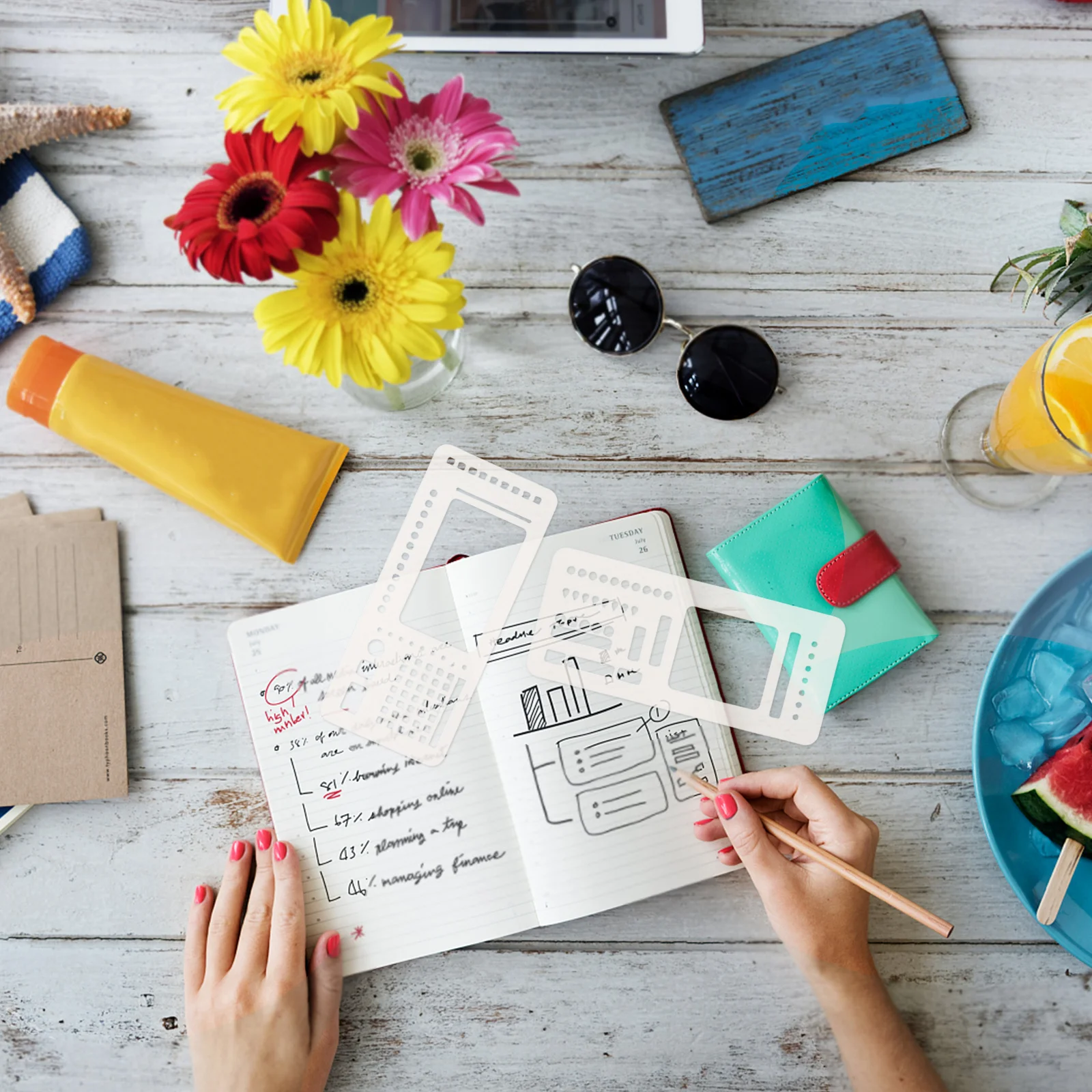 

3 комплекта многоразовых трафаретов, профессиональные трафареты-планировщики для ведения журналов, организации заметок, запись управления проектом