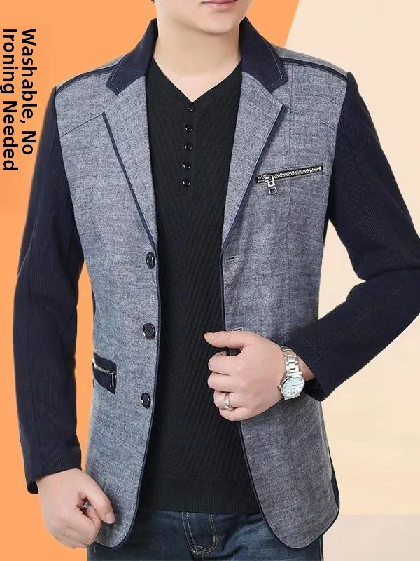 

Casual Thin Men's Suit Spring Autumn Middle Age Dad Busin Casual Men's Clothing Pure Cotton Single Breasted Tee Buttons