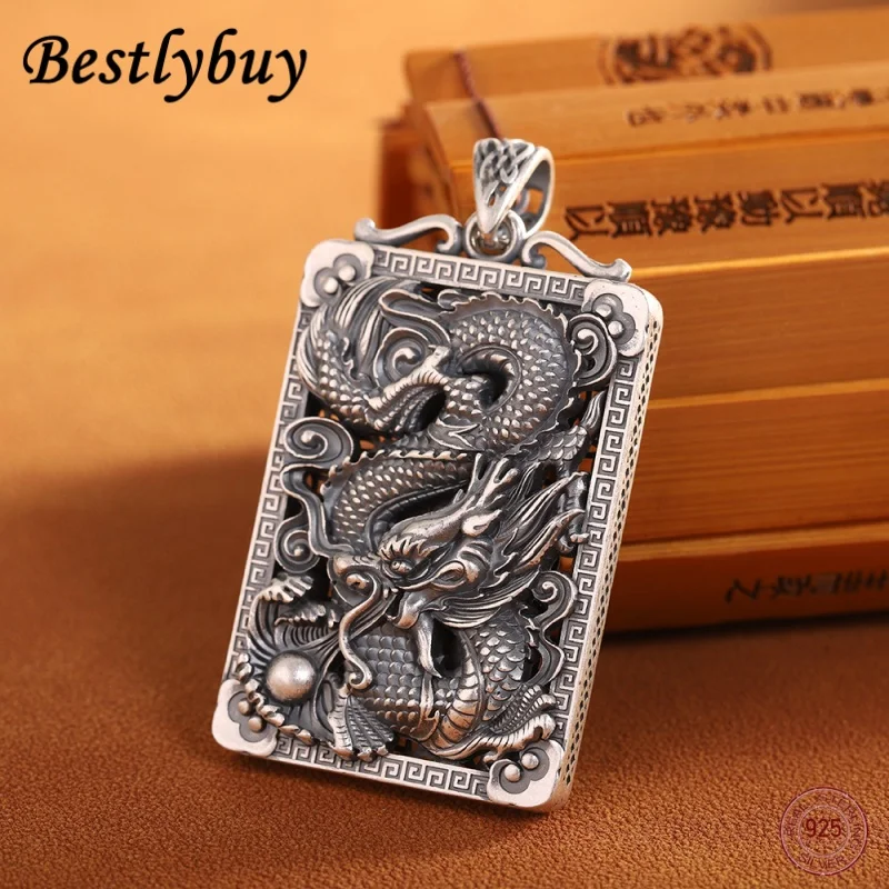 

2025 new 999 Dragon Pendant in Full Silver, Powerful Men's Hollow out Personalized Dragon Journey World Necklace Accessories