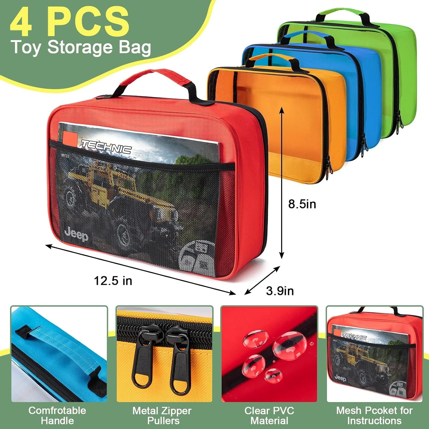4Pcs Large Thickened Toy Storage Bags, wear-resistant bag for blocks & puzzles, portable travel pouch, practical daily gift