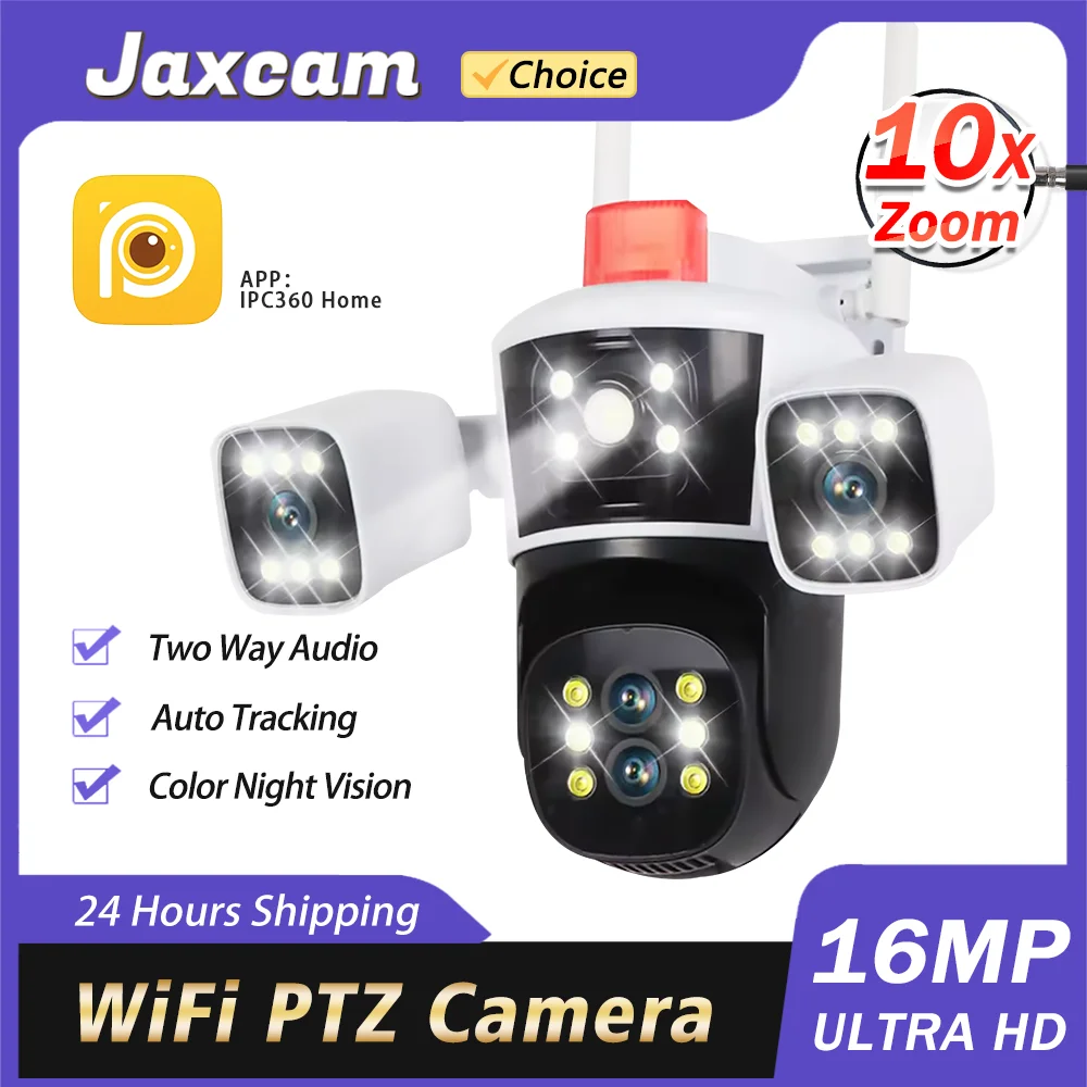 

16MP 8K Security Protection WiFi Camera Outdoor 10X Zoom Four Lens Three Screens CCTV Video Surveillance Auto Tracking PTZ Cam