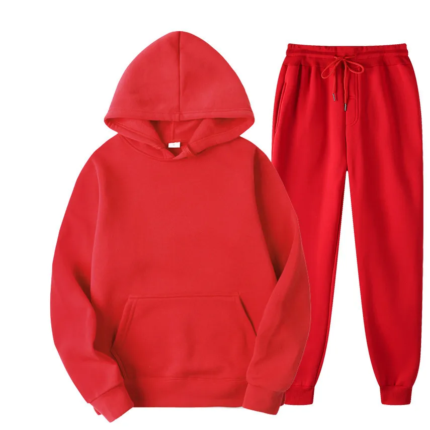 Conjunto de ropa deportiva para hombre y mujer, Sudadera con capucha informal de Color sólido, Jersey grueso y pantalones, traje de Jogging de otoño e invierno, nuevo, 2 piezas