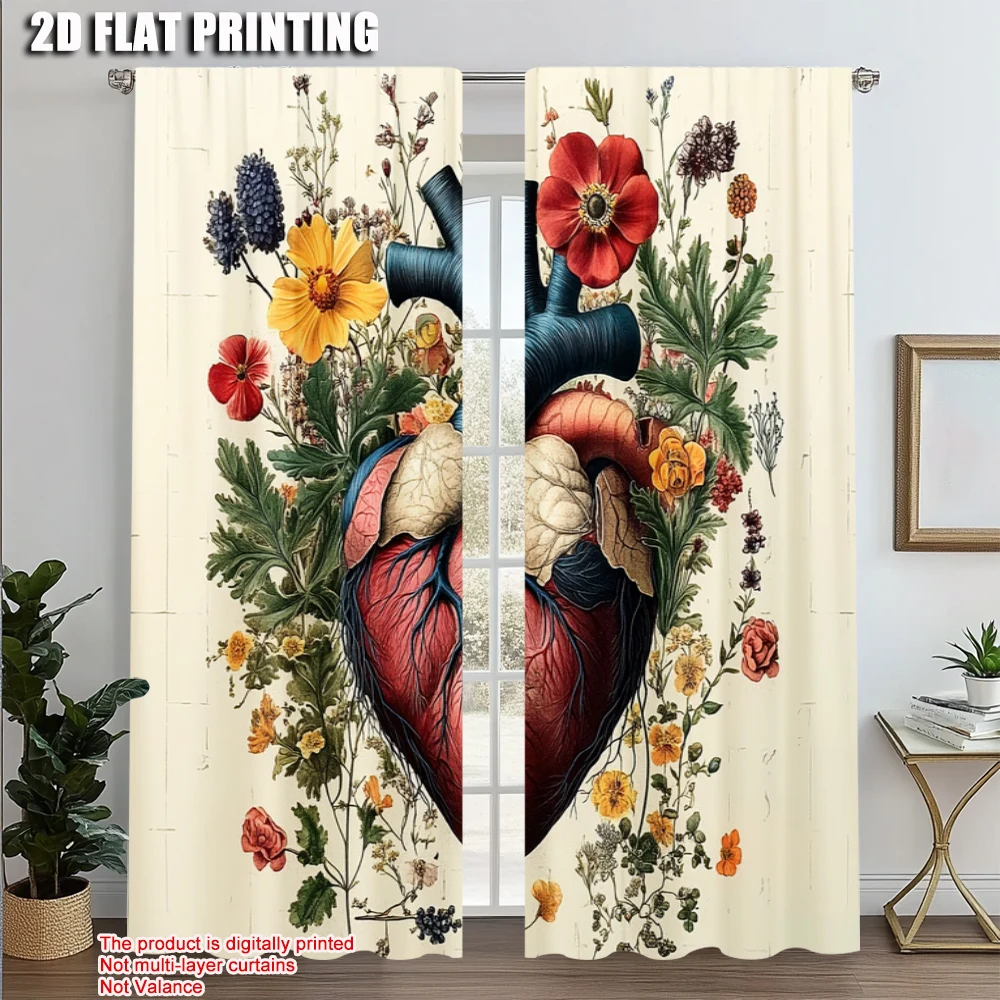

2pcs, Curtains&Drapes 2D print Floral & Plant Versatile Polyester (without rod) Versatile All for Bedroom Living Room Kitchen