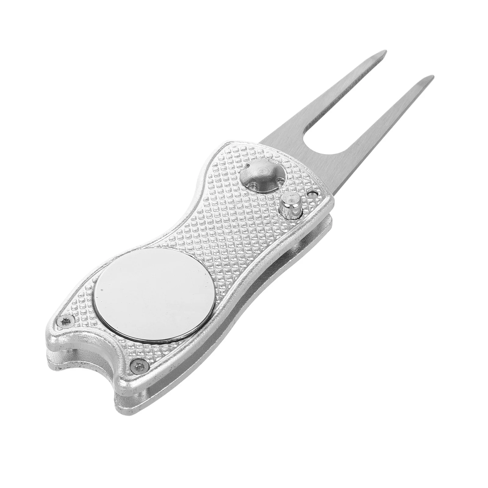 เครื่องมือซ่อมสนามกอล์ฟแบบพับได้ ทำจากอลูมิเนียมอัลลอยด์ พร้อมที่ทำเครื่องหมายลูกกอล์ฟและตัวช่วยซ่อมหญ้า ดีไซน์กะทัดรัด พกพาสะดวก