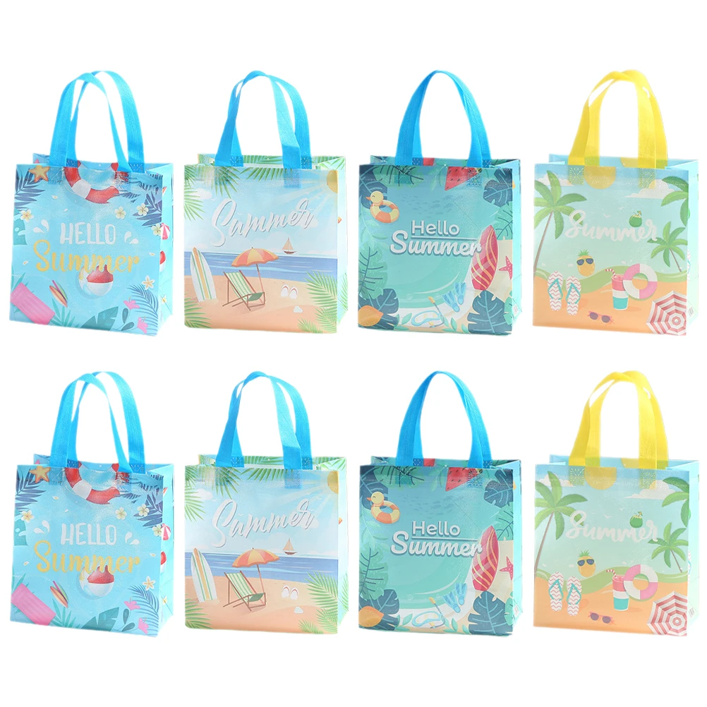 

8pcs Tropical Hawaiian Non-Wovens Gift Handbag portable folding Tote Bags multiuse Summer Luau Beach Party Hawaiian Gifts