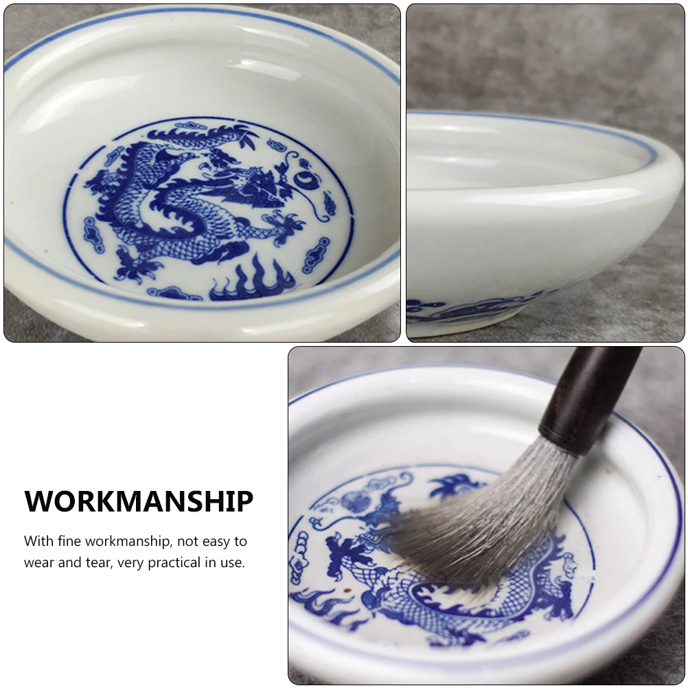 2 stuks keramische inktcontainer drakenbak voor Chinese kalligrafie accessoire en decor drakenpatroon verfbak