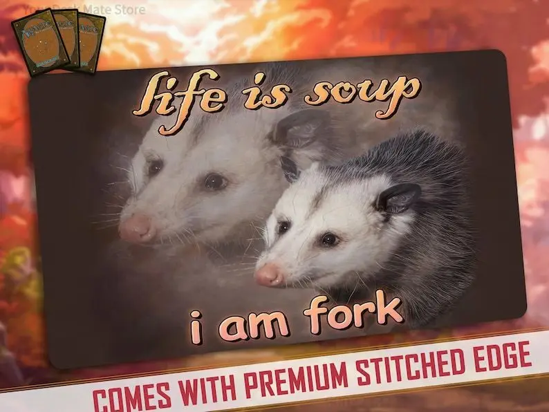 Life Is Soup I Am Fork Parodie-Spielmatte MTG TCG 24' X 14' Zoll (600 X 350 mm) Gummi-Mauspad Büro-Arbeits-Spielzubehör