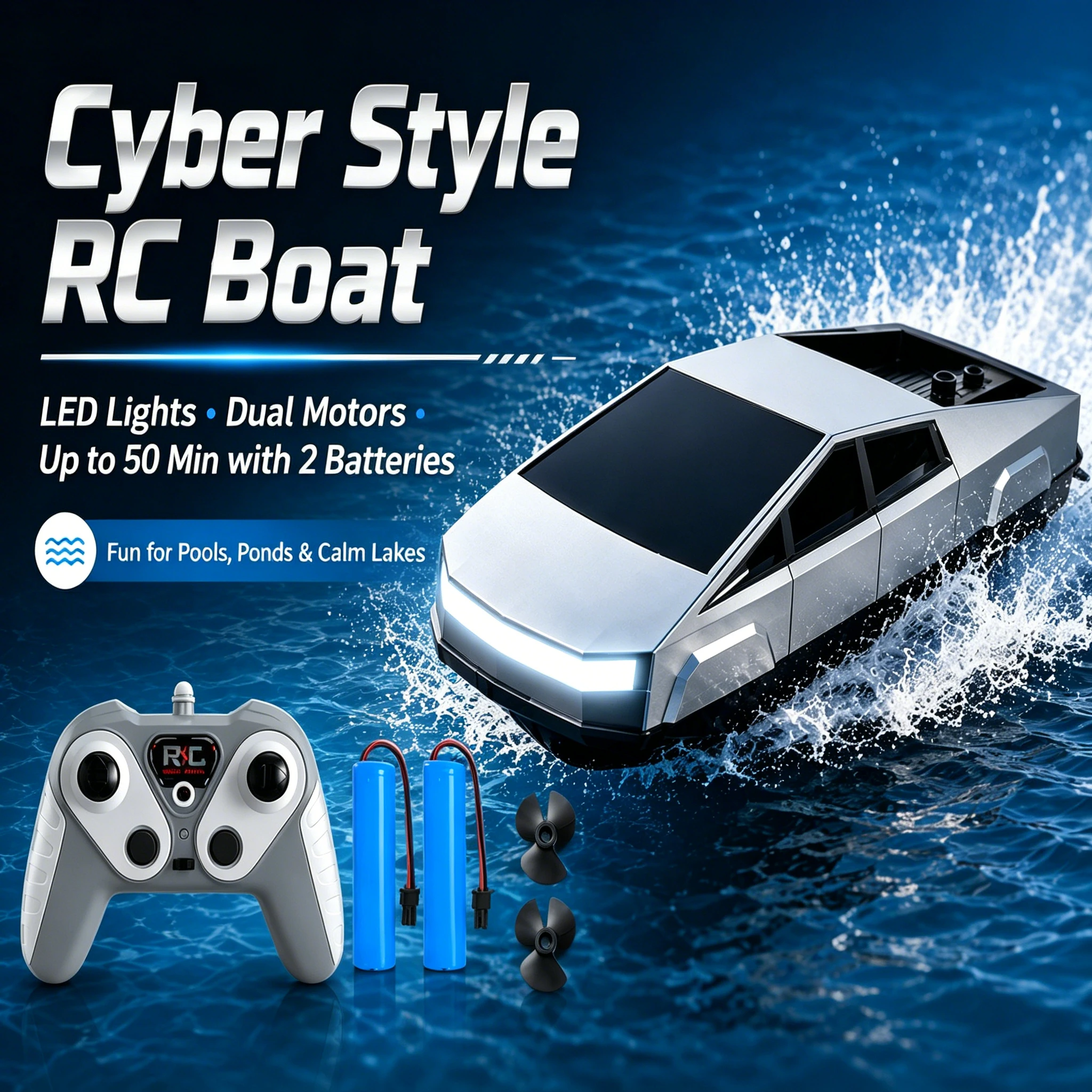 

Waterproof Dual Engine RC Racing Boat, 2.4G High Speed Remote Control Boat for Outdoor Water Play Gift