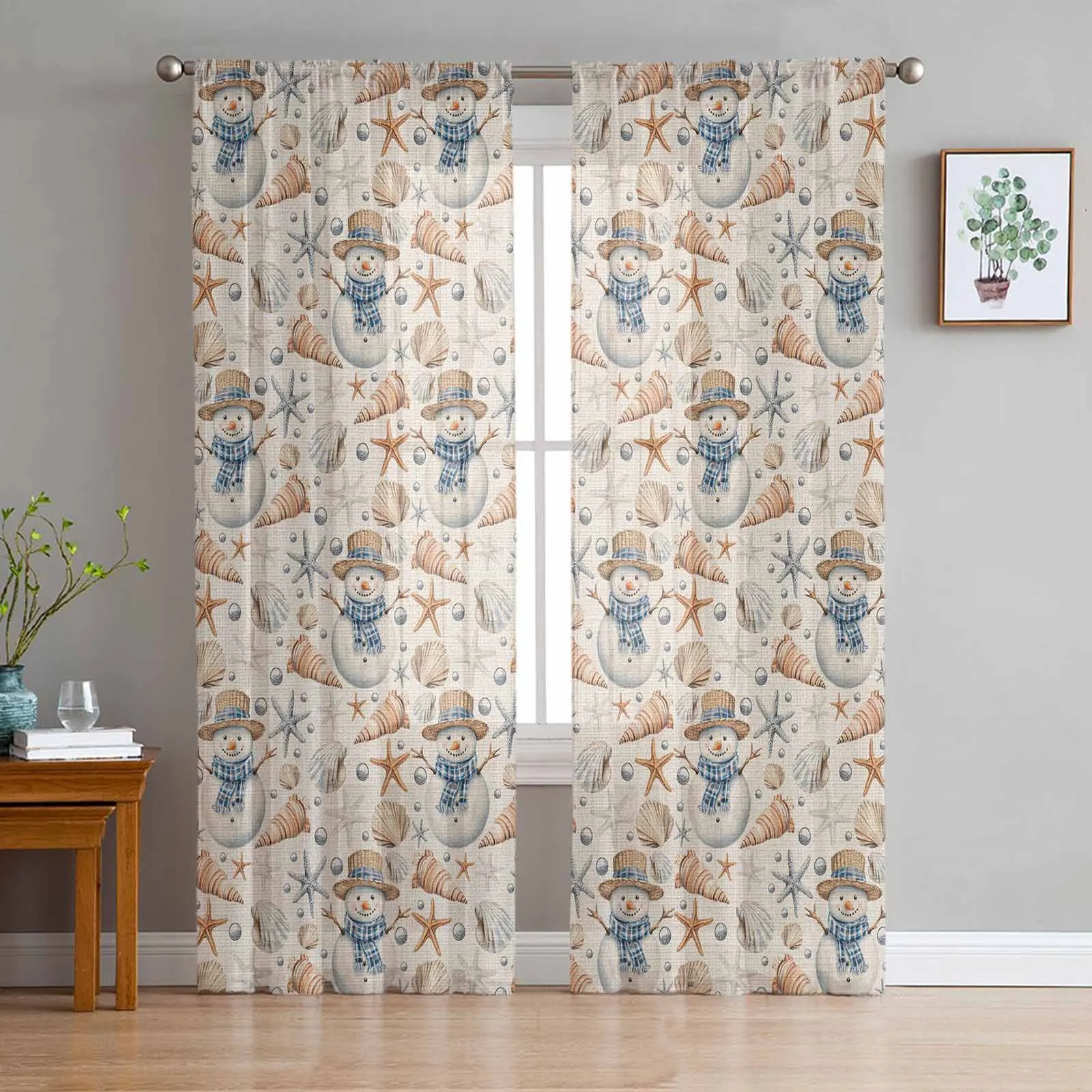 Shell Coral Ocean Beige Bedroom Transparent Sheer Curtains Holiday Decoration Window Voile Tulle Curtain