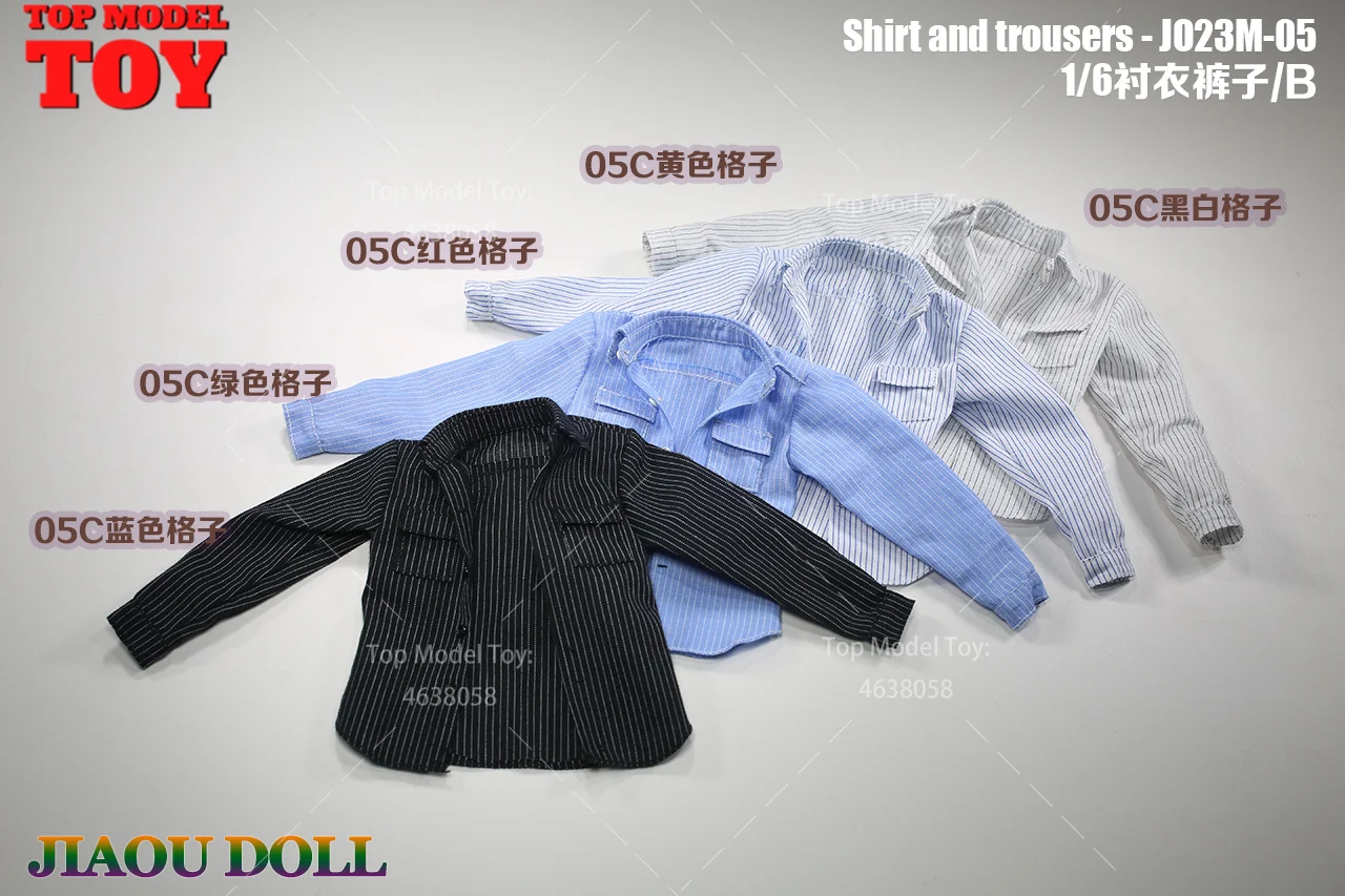 JO23M-05 Camicia a quadri in scala 1/6 Camicia a righe Pantaloni tinta unita Pantaloni Modello di vestiti Misura 12 ''Maschio Soldato Action Figure Corpo