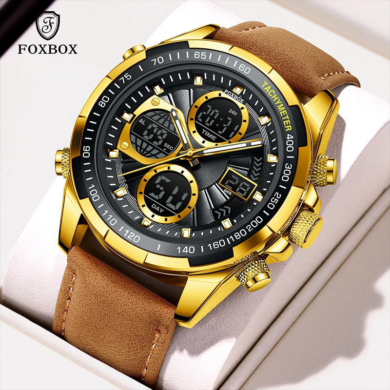 FOXBOX Fashion Military Watches For Men Luxury Original Sports Chronograph Watch ​Waterproof Quartz Clock Digital Men WristWatc