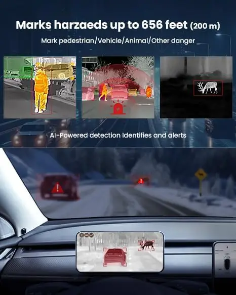 Dash Cam Vehicle Mobile Infrared Thermal Imaging Night Vision 256x192 Pixels 360 Angle 25Hz Frame Rate