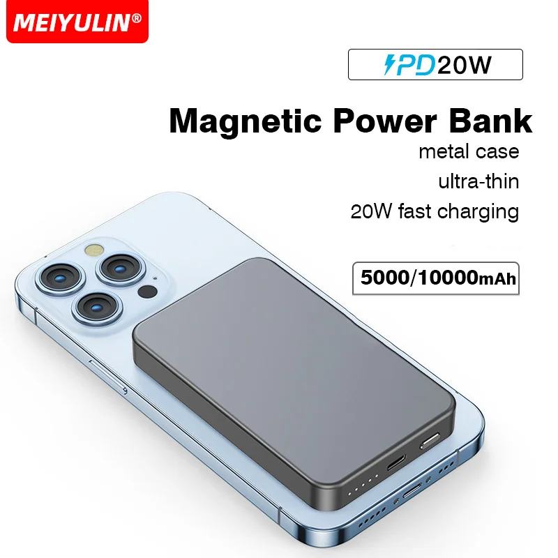 10000mAh Wireless Power Bank Ultra-Thin PD20W Magnetic Powerbank 5000mAh Fast Charging External Spare Battery For iPhone Samsung