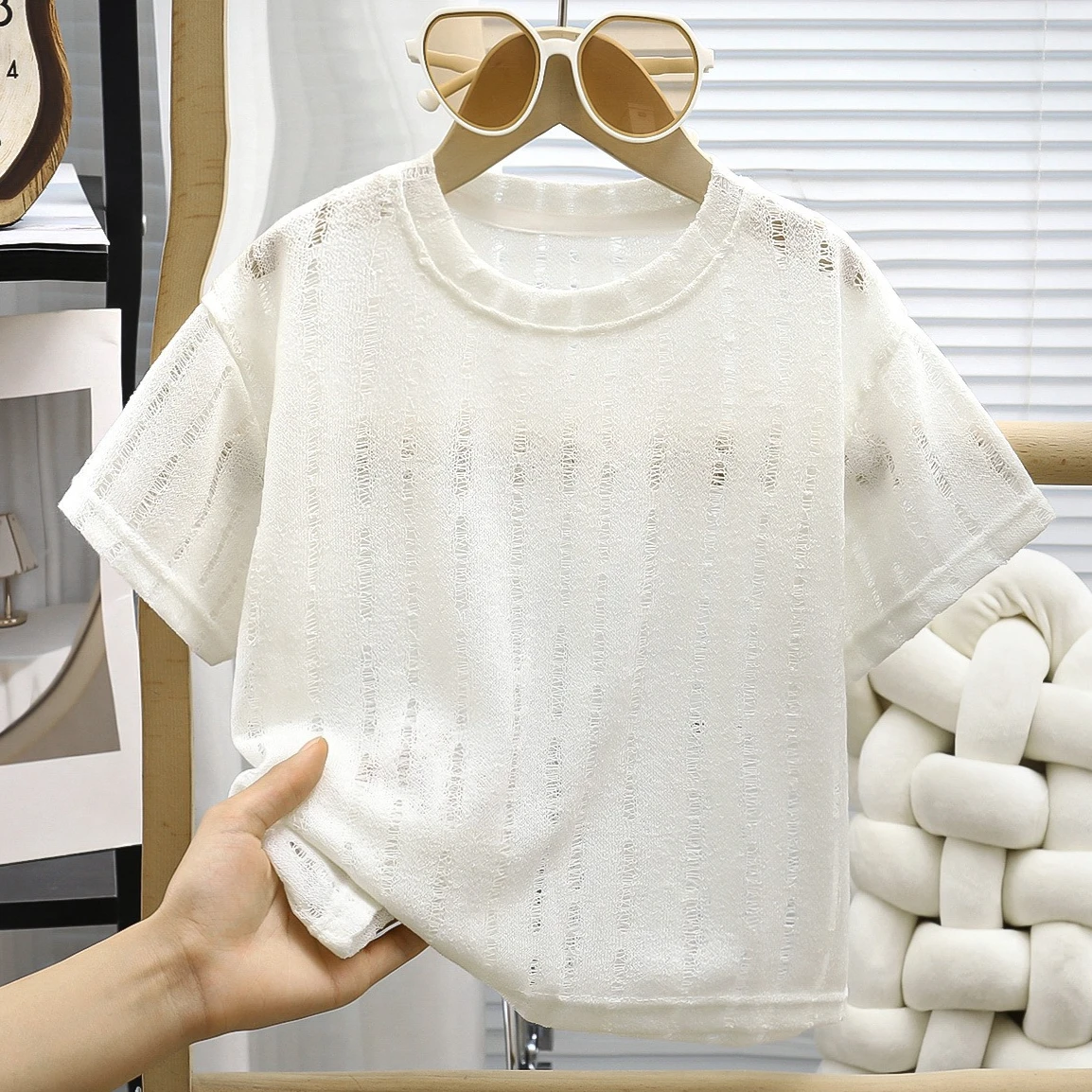 Boys T-shirt 2026 Spring and Summer New Children's Clothing Korean Boys Baby Hollow Foreign Air Breathable Knitted T-shirt