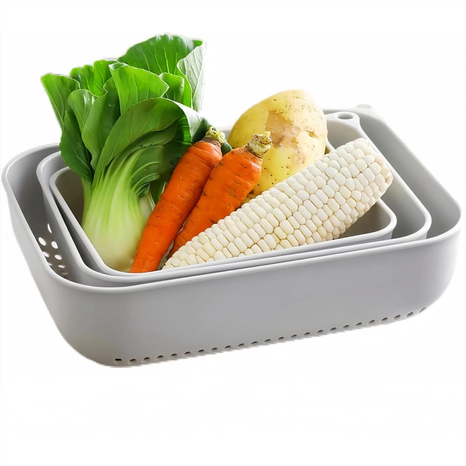 3pcs Fruit Vegetable Colander Set with Strainer, Multipurpose Draining Basket for Pasta, Veggies, Kitchen