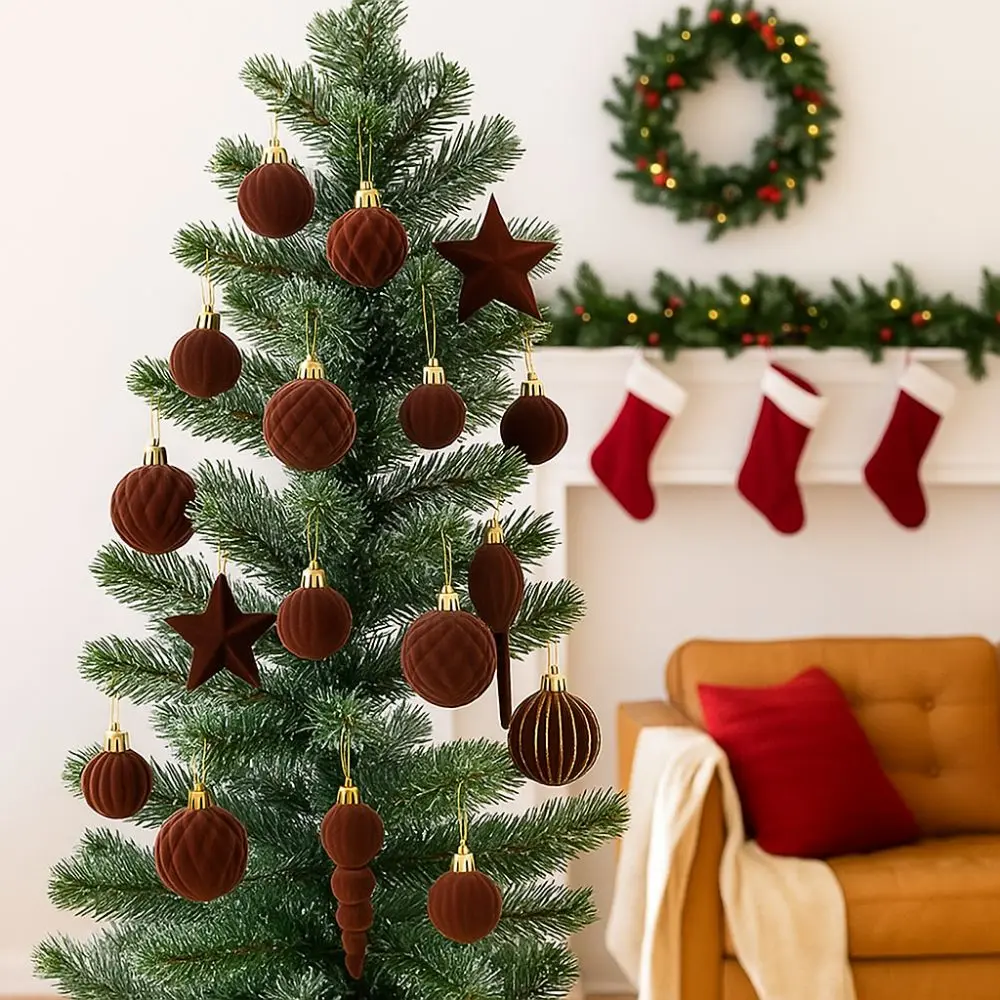 

24Pcs Colorful Flocking Christmas Ball Reusable Decorative Pentagram Christmas Ball Shatterproof Christmas Tree Pendant