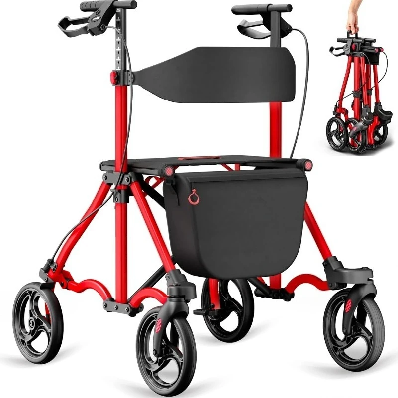 

Walkers for Seniors with Seat, Foldable Travel Rolling Walker, 300lbs Capacity, lightweight Compact Portable Walker wit