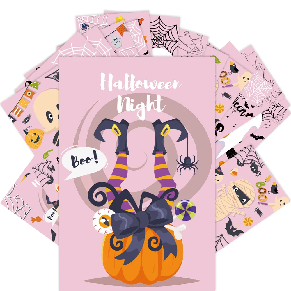 12Pcs Halloween Pink Handwritten Single sided Paper Postcard Party Invitation Decoration Supplies