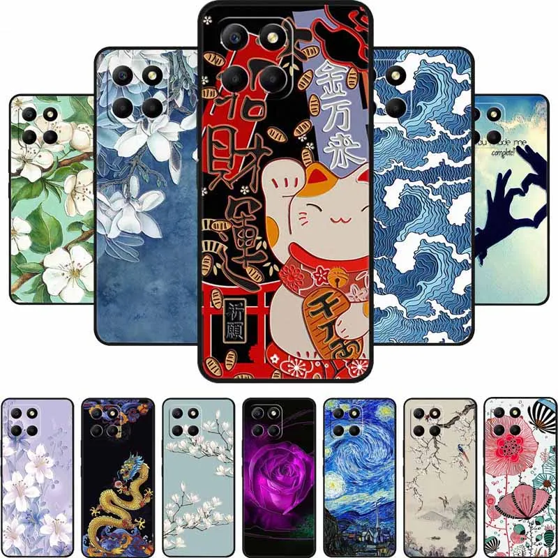 3D Emboss Case For Honor Play 9A X5b Plus X6b X8C X6C Phone Case 9 A X 8 6 c Coque Relief Flowers Black Silicone Soft Back Cover
