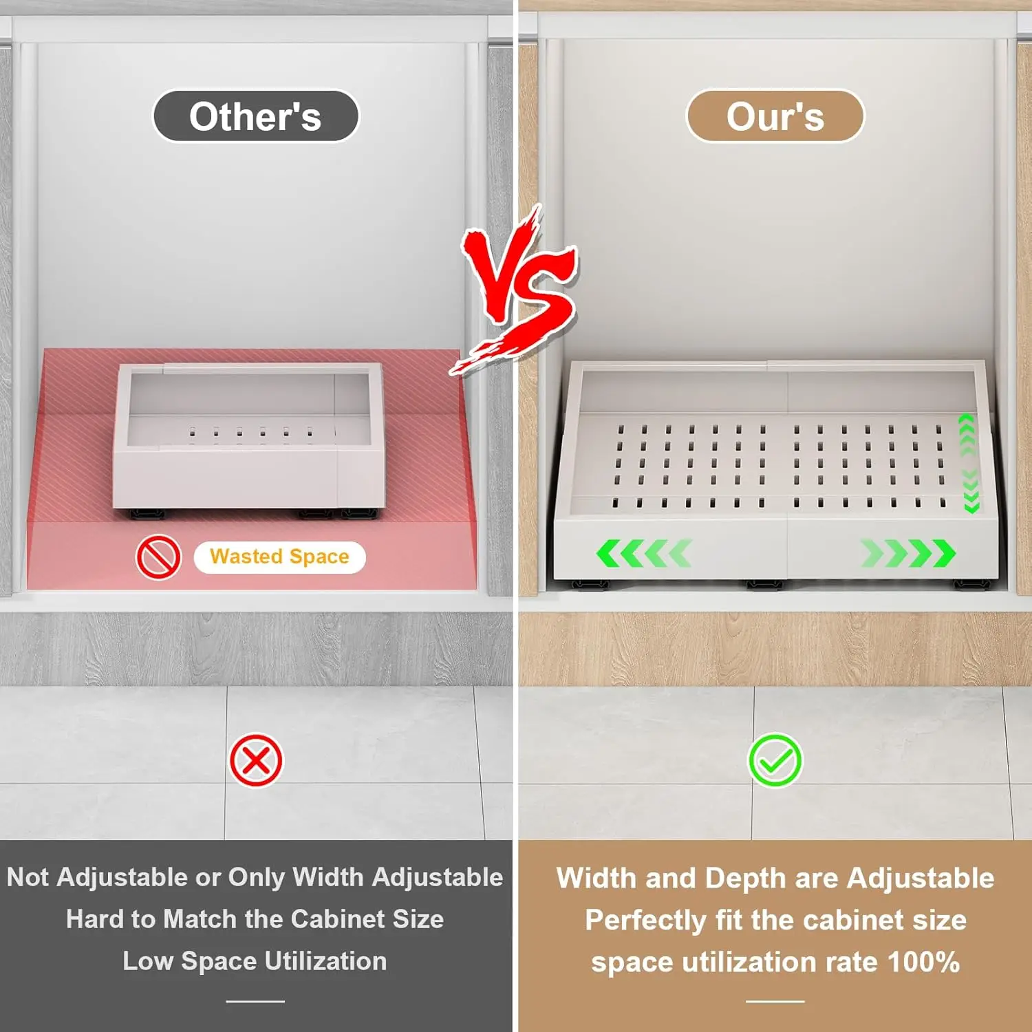

Pull Out Cabinet Organizer,Width (11""-16"") And Depth (17""-24"") Expandable With 3 Rails,No Drill Adjustable Slide Out