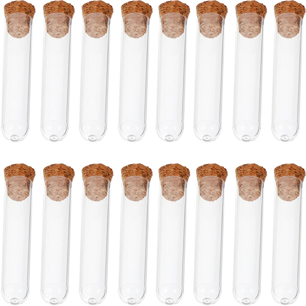 

50pcs Clear Test Tubes Vials with Cork Caps Small Sample Bottles Plastic Containers for Lab Storage Travel Use