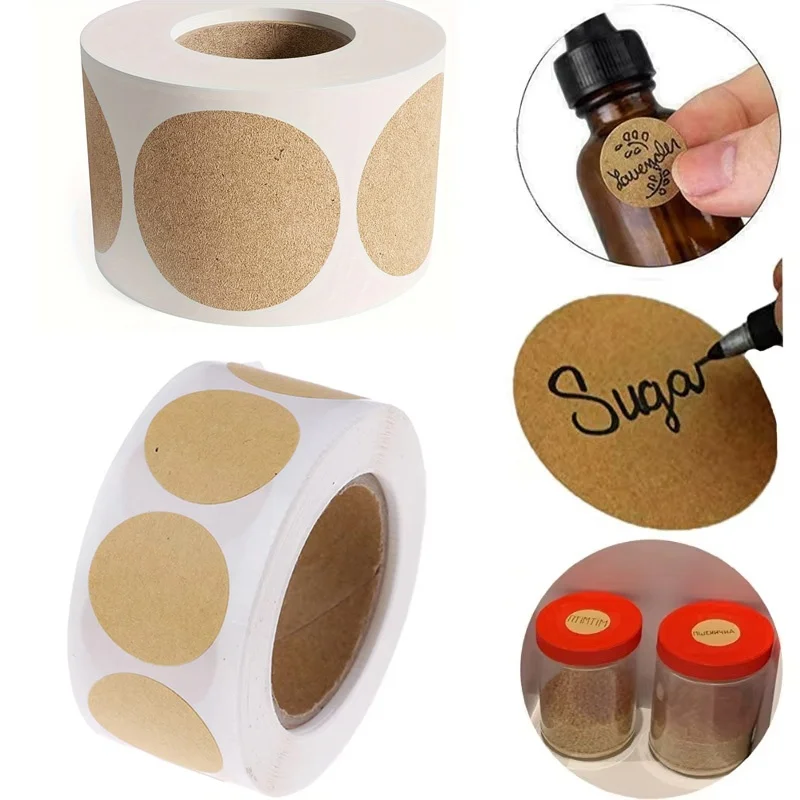 Round Self-Adhesive Kraft Paper Stickers Round Blank Self-Adhesive Stickers Items Classification Handmade Stationery Gift Seal